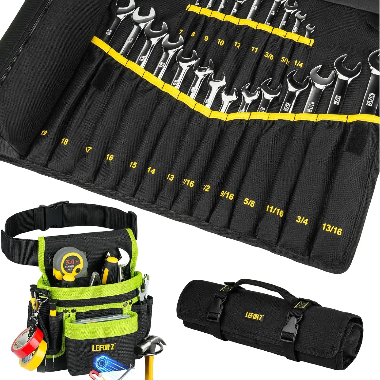 Pockets Magnetic Tool Belt   Wrench Roll Organizer with 23 1 Pockets for Metric & SAE Wrenches,Heavy Duty Tool Belts   Wrench Holder Organizer Bag for Men,Gifts for Dad,Mechanic,Electrician,Carpenter,