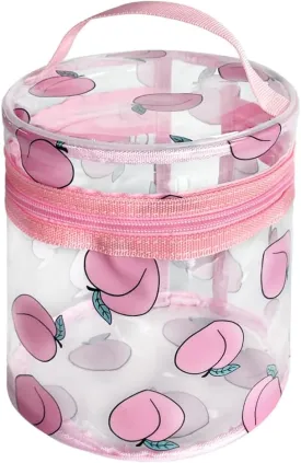 Printed Flowers Clear Cylinder Travel Makeup Bag,Portable Waterproof Pouch with Handle Ideal for Women and Girl (Honey Peach 1)