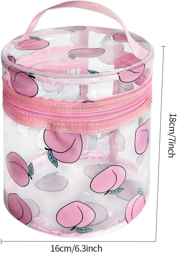 Printed Flowers Clear Cylinder Travel Makeup Bag,Portable Waterproof Pouch with Handle Ideal for Women and Girl (Honey Peach 1)