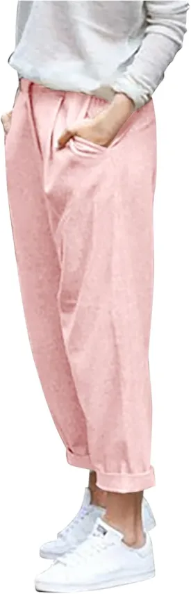 PTOLOCIF Cotton Linen Pants for Women Summer Baggy Boho Casual Palazzo Pants Wide Leg Long Lounge Trousers with Pockets