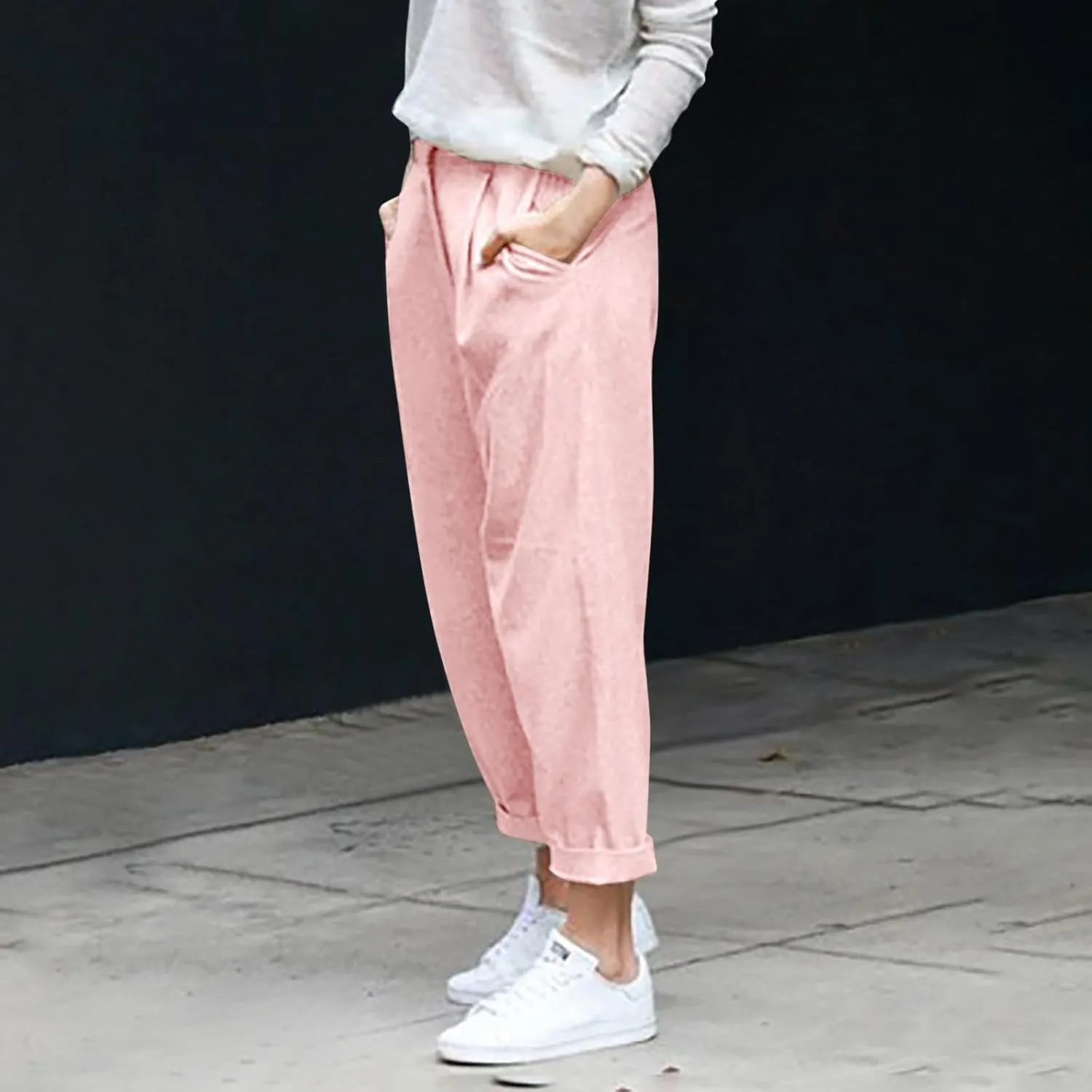 PTOLOCIF Cotton Linen Pants for Women Summer Baggy Boho Casual Palazzo Pants Wide Leg Long Lounge Trousers with Pockets