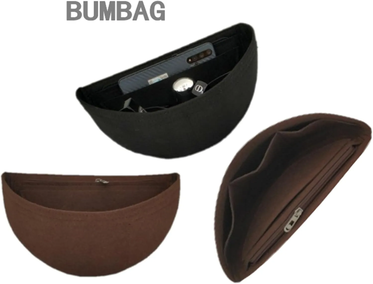 Purse Organizer Insert for Waistpack Inner Sleeve BUMBAG Lining Bag Storage Bag2047Dark brown