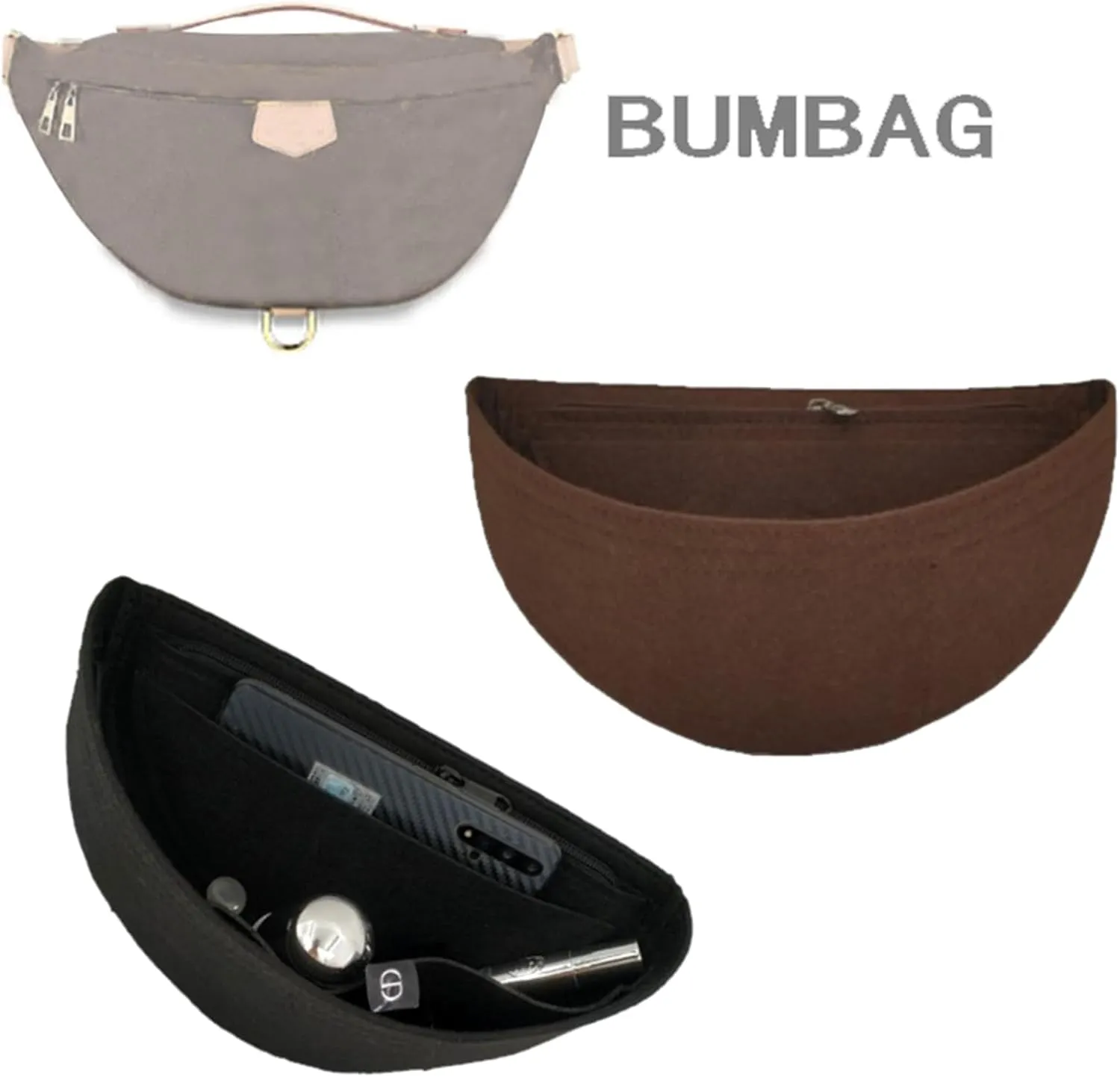 Purse Organizer Insert for Waistpack Inner Sleeve BUMBAG Lining Bag Storage Bag2047Dark brown