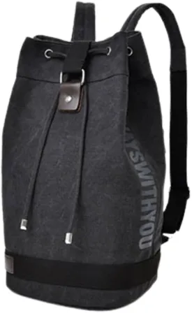 QQLADY Large Capacity Drawstring BackpackOutdoor Sports Drawstring Bucket Bag (Black,S)