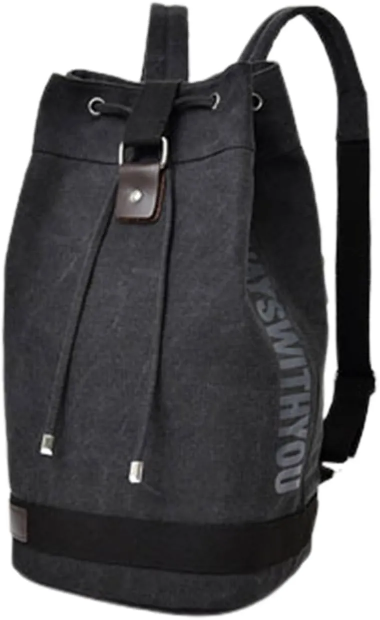 QQLADY Large Capacity Drawstring BackpackOutdoor Sports Drawstring Bucket Bag (Black,S)