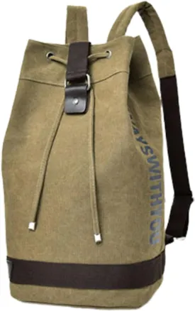 QQLADY Large Capacity Drawstring BackpackOutdoor Sports Drawstring Bucket Bag (Khaki,S)