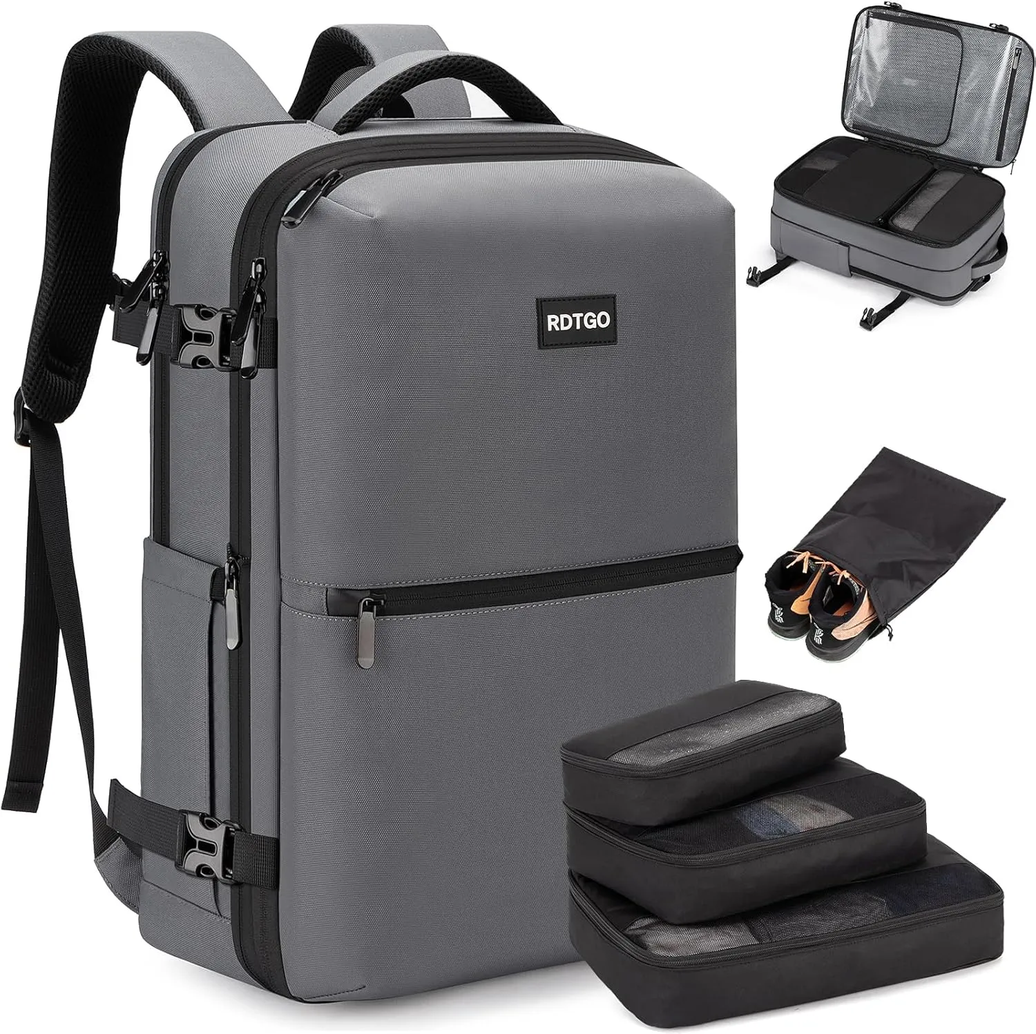 RDTGO Carry on Backpack, 40L Flight Approved Travel Backpack for Men & Women, Expandable luggage Backpack with 4 Packing Cubes, 17 inch Laptop Backpack,Water-Resistant Business Daypack Weekender Bag