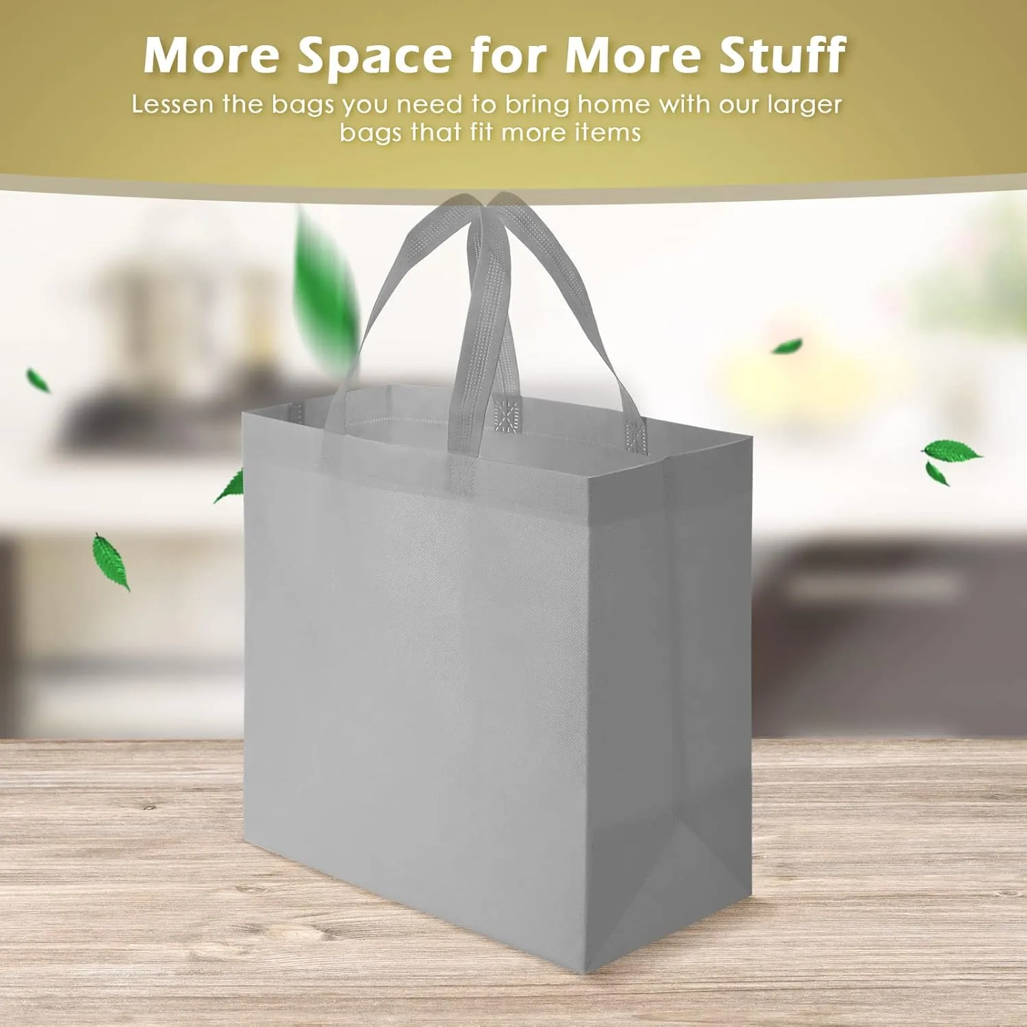 Reginary Reusable Totes Bags - 100 Pcs Non Woven Grocery Handle Bags for Shop Events & Retail Store(Gray)