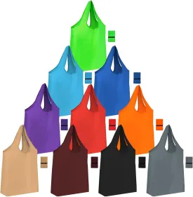 Reusable Grocery Bags - Large Reusable Shopping Bags with Handles 10 PCS Colorful Bags Polyester Tote Bags Bulk Foldable Shopping Tote Bag Foldable Grocery Bags for Travel and Storage