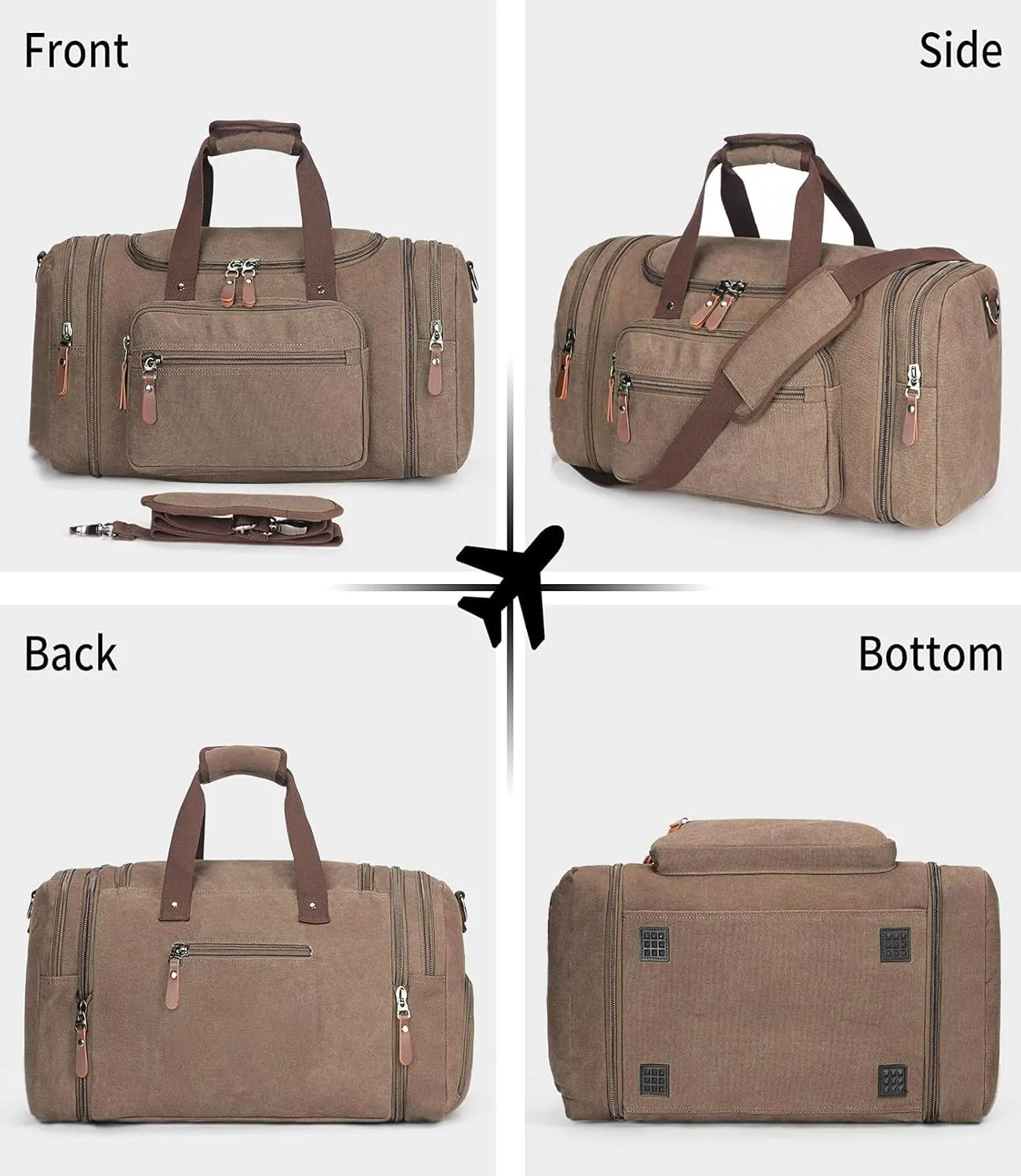 Sechunk Duffle Bag Canvas Large Outdoor Shoulder Bag Overnight Handbag Travel Tote Luggage Weekender Bag
