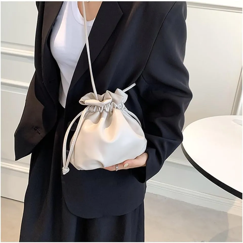Small Leather Drawstring Bucket Bag Hobo Bucket Bags and Purses Crossbody Bucket Satchel Bag Soft Drawstring Purse