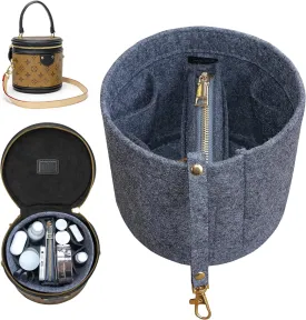 Soyizom Cylinder Bucket Bag Organizer Insert, Felt Bag Organizer with Detachable Bag and Key Chains Bag in Bag Perfect for Cannes Barrel Shape Bag Purse Insert,Grey