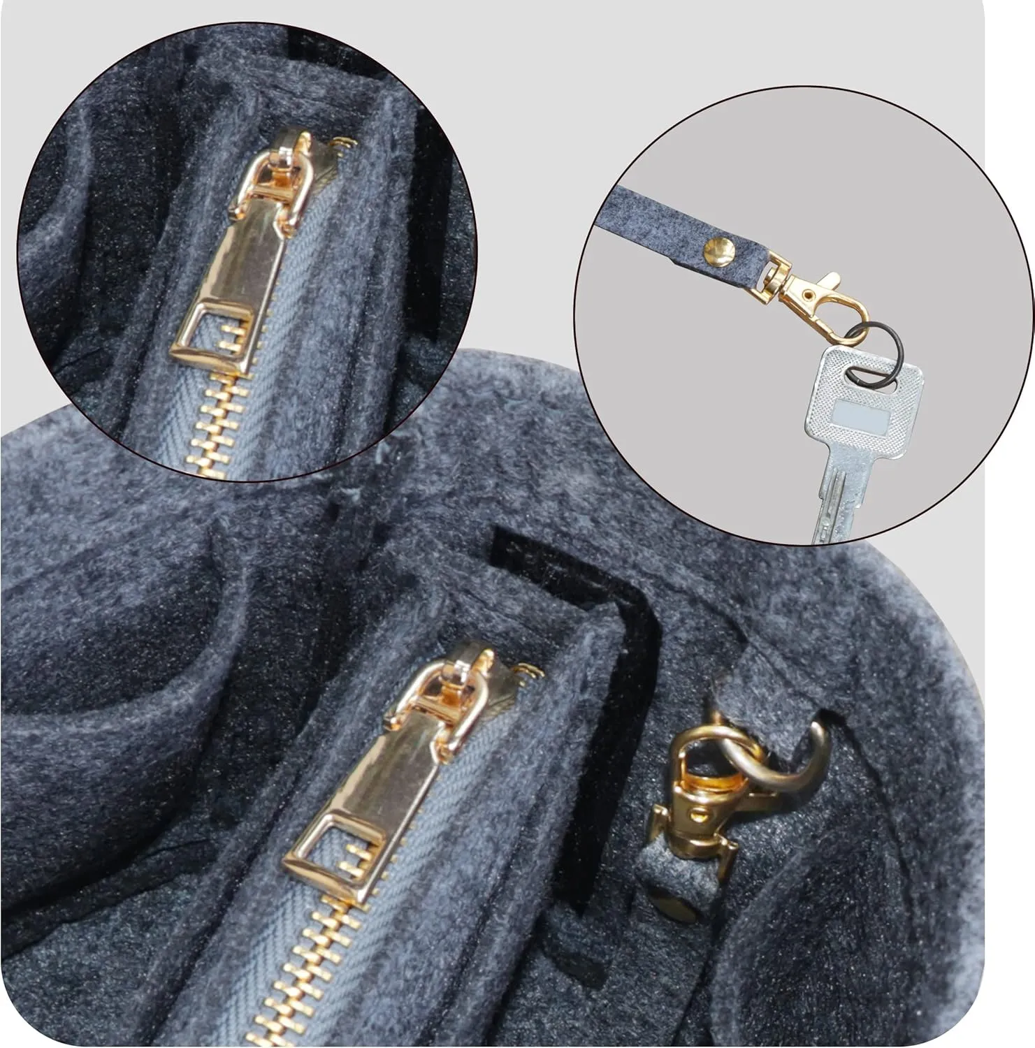 Soyizom Cylinder Bucket Bag Organizer Insert, Felt Bag Organizer with Detachable Bag and Key Chains Bag in Bag Perfect for Cannes Barrel Shape Bag Purse Insert,Grey