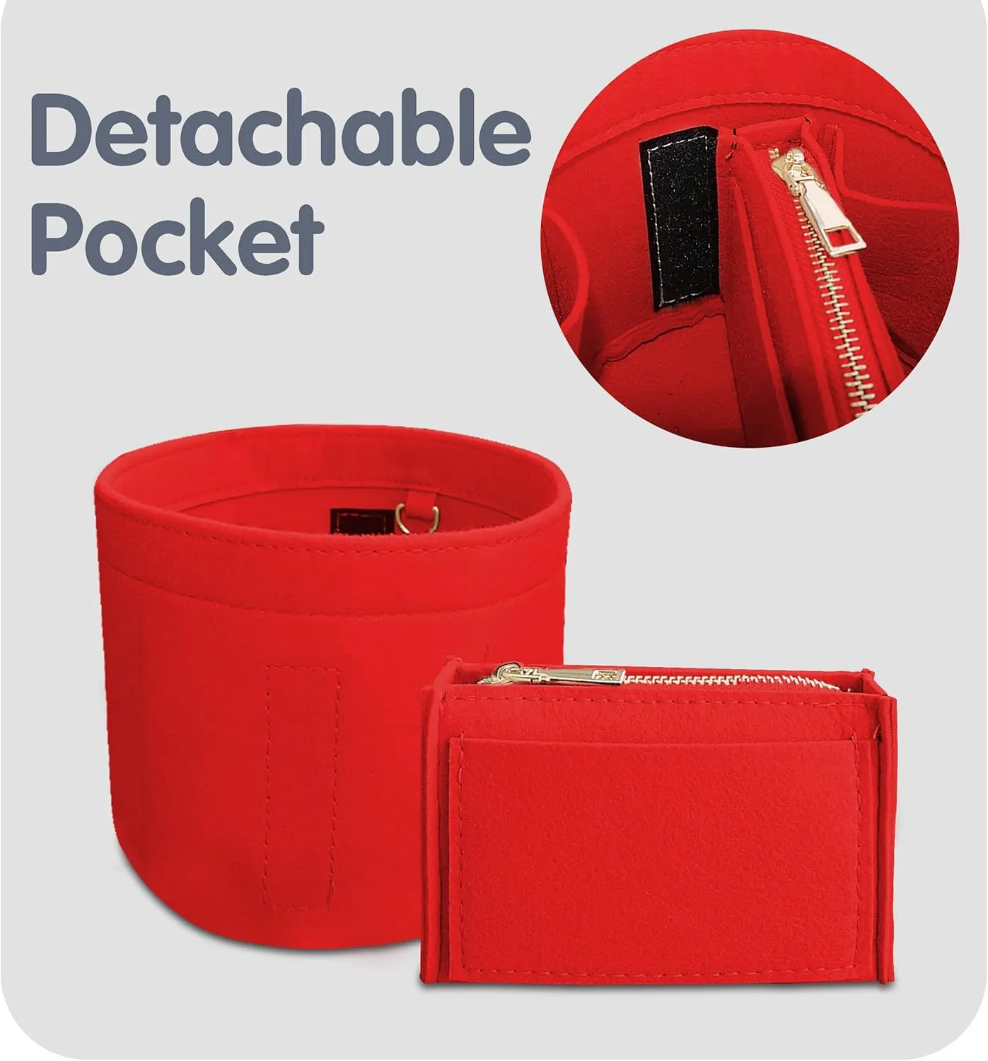 Soyizom Cylinder Bucket Bag Organizer Insert, Felt Bag Organizer with Detachable Bag and Key Chains Bag in Bag Perfect for Cannes Barrel Shape Bag Purse Insert,Red