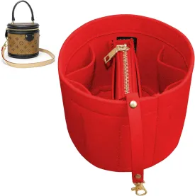 Soyizom Cylinder Bucket Bag Organizer Insert, Felt Bag Organizer with Detachable Bag and Key Chains Bag in Bag Perfect for Cannes Barrel Shape Bag Purse Insert,Red