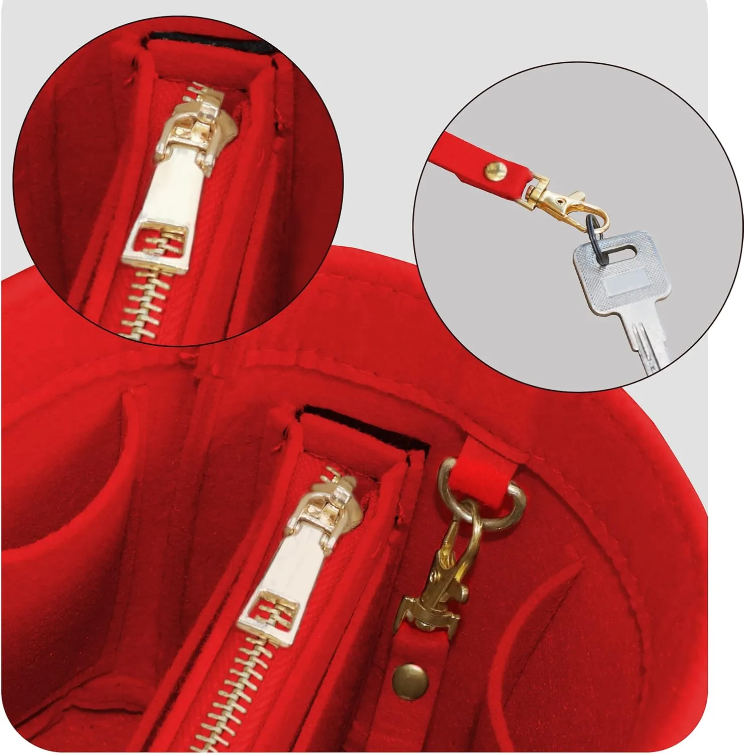 Soyizom Cylinder Bucket Bag Organizer Insert, Felt Bag Organizer with Detachable Bag and Key Chains Bag in Bag Perfect for Cannes Barrel Shape Bag Purse Insert,Red