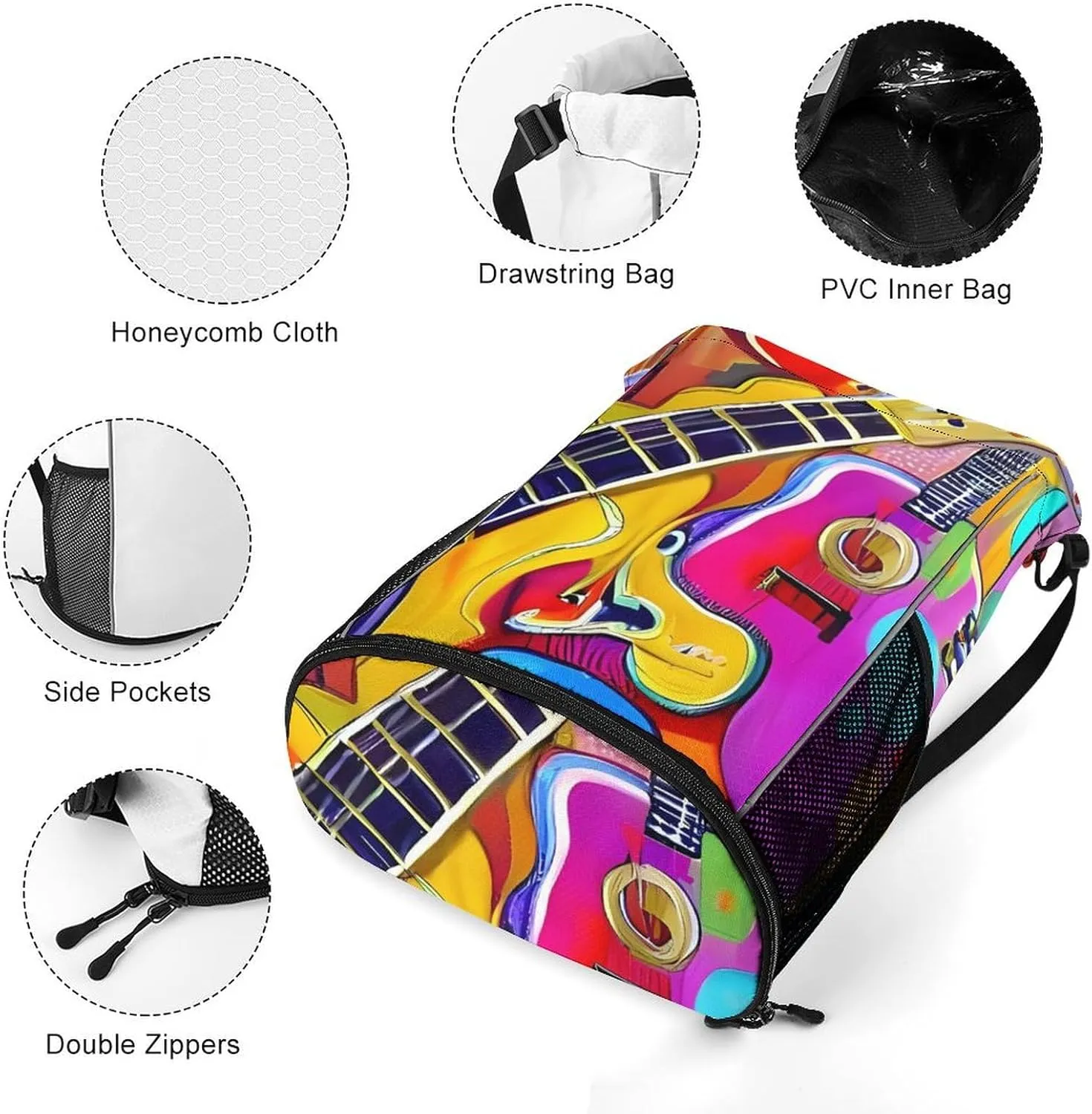 Sport Drawstring Backpack Large Capacity Dry And Wet Separation Color Acoustic And Guitars Stuff Sack
