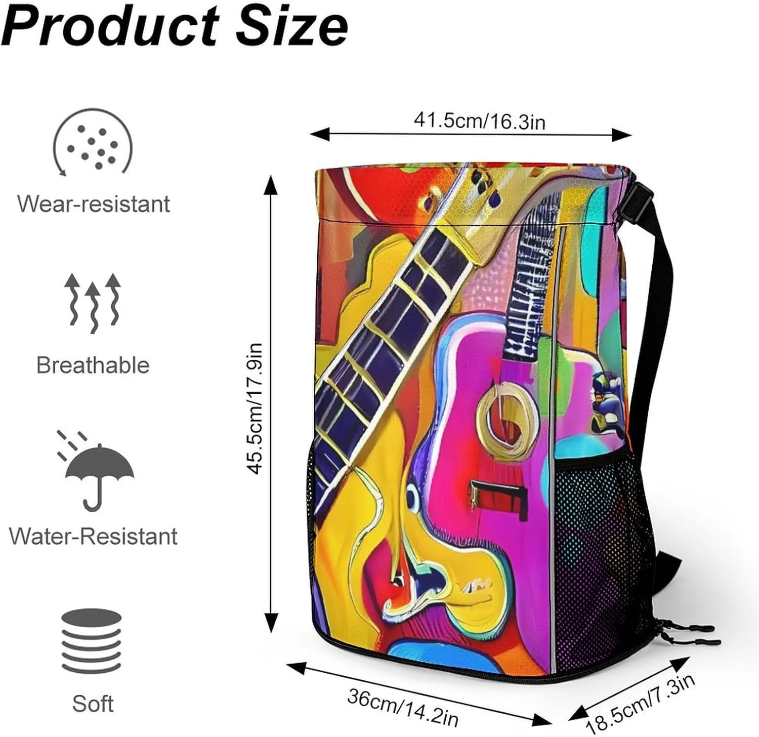 Sport Drawstring Backpack Large Capacity Dry And Wet Separation Color Acoustic And Guitars Stuff Sack