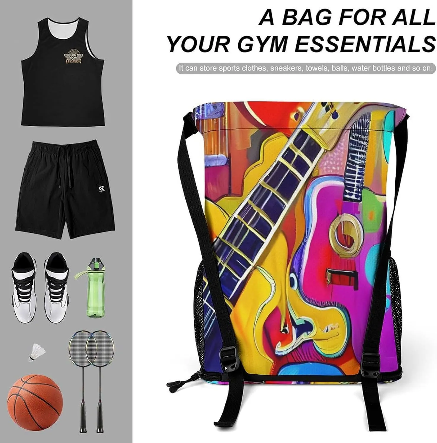 Sport Drawstring Backpack Large Capacity Dry And Wet Separation Color Acoustic And Guitars Stuff Sack