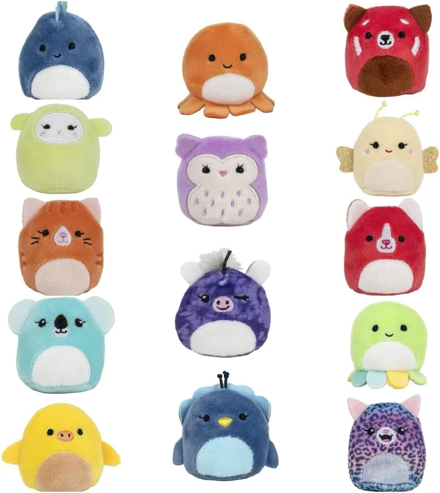 Squishmallows Mini Besties Variety Pack - 14 Rainbow 2" Plush Toys: Red Panda, Tabby Cat, Octopus and More Mini Plush Toys