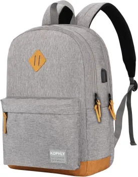 SUPACOOL Lightweight Laptop Backpack with USB Charging Port for Men and Women, Double Layers Backpack for College, Work, Travel, Casual(Light Grey)