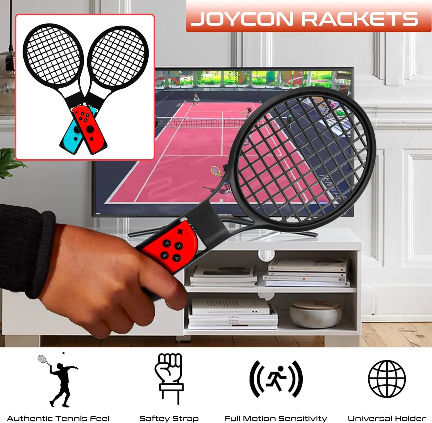 Switch Sports Games 2024 Accessories Bundle Pack for Nintendo Switch & OLED with Tennis Rackets, Golf Clubs, Chambara Swords, Soccer Leg Straps & Joycon Grips - With Carry Bag - SOLID BLACK