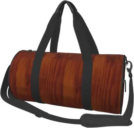 The Look Of Warm Oak Wood Grain Texture Round Duffle Bag, Spacious Sport Travel Bag With Zippered Pockets & Soft Grip Handles