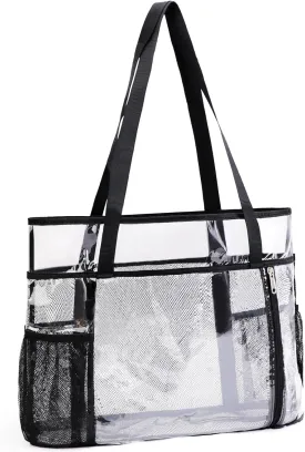 TINYAT Beach Tote Bag for Women Large Capacity - Waterproof Sandproof 6 Pockets with Zipper Gym Travel Shopping Handbag