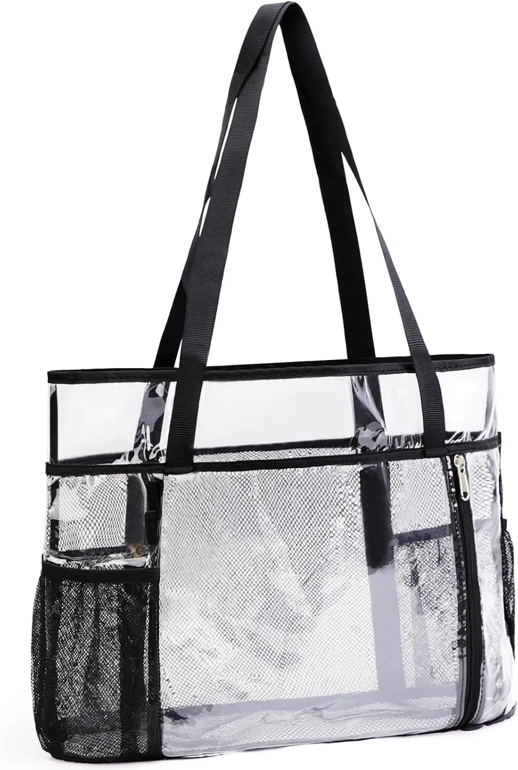 TINYAT Beach Tote Bag for Women Large Capacity - Waterproof Sandproof 6 Pockets with Zipper Gym Travel Shopping Handbag