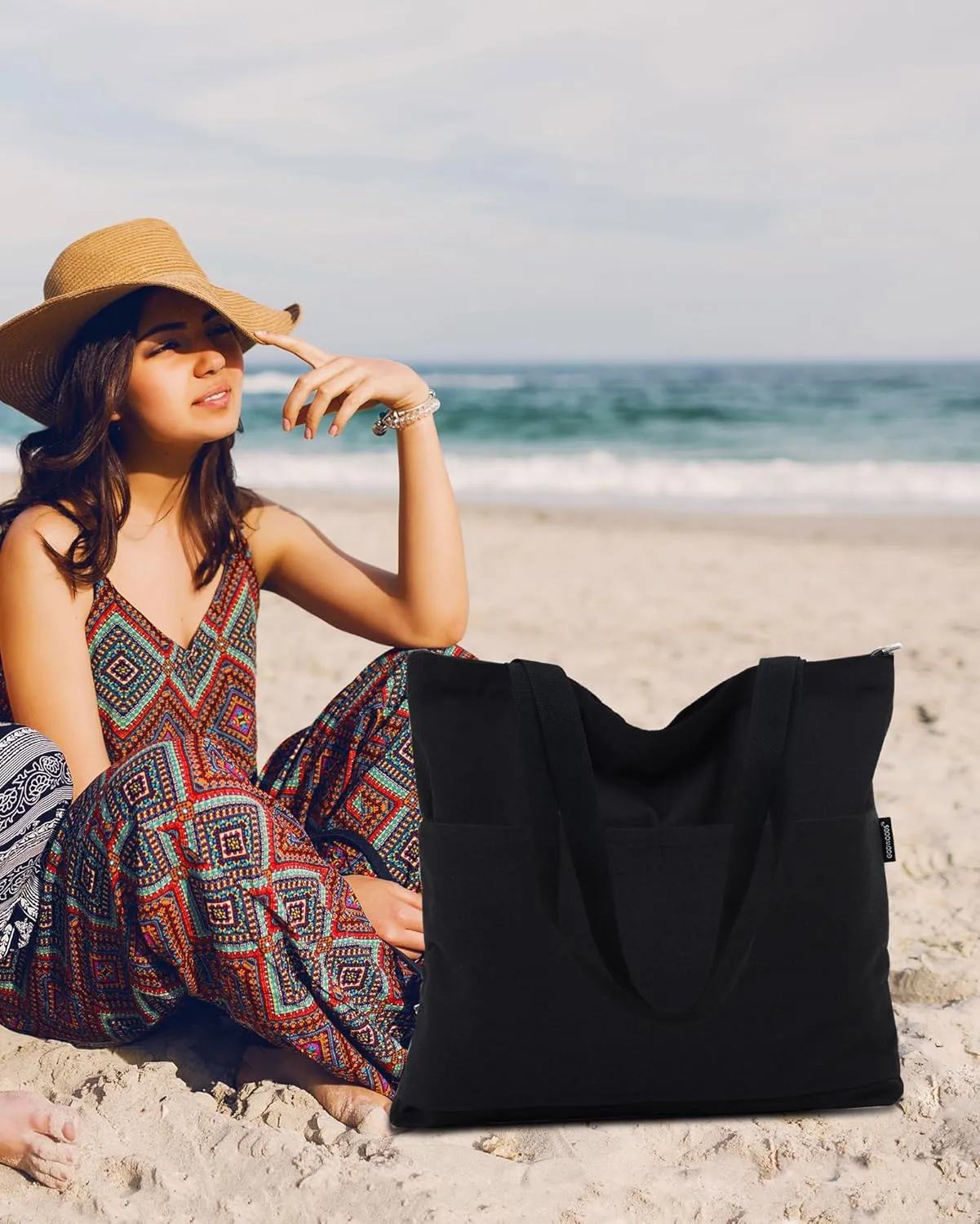 Tote Bag Aesthetic Canvas Handbags with Zipper for Women Travel Shoulder Bags Purses with compartments