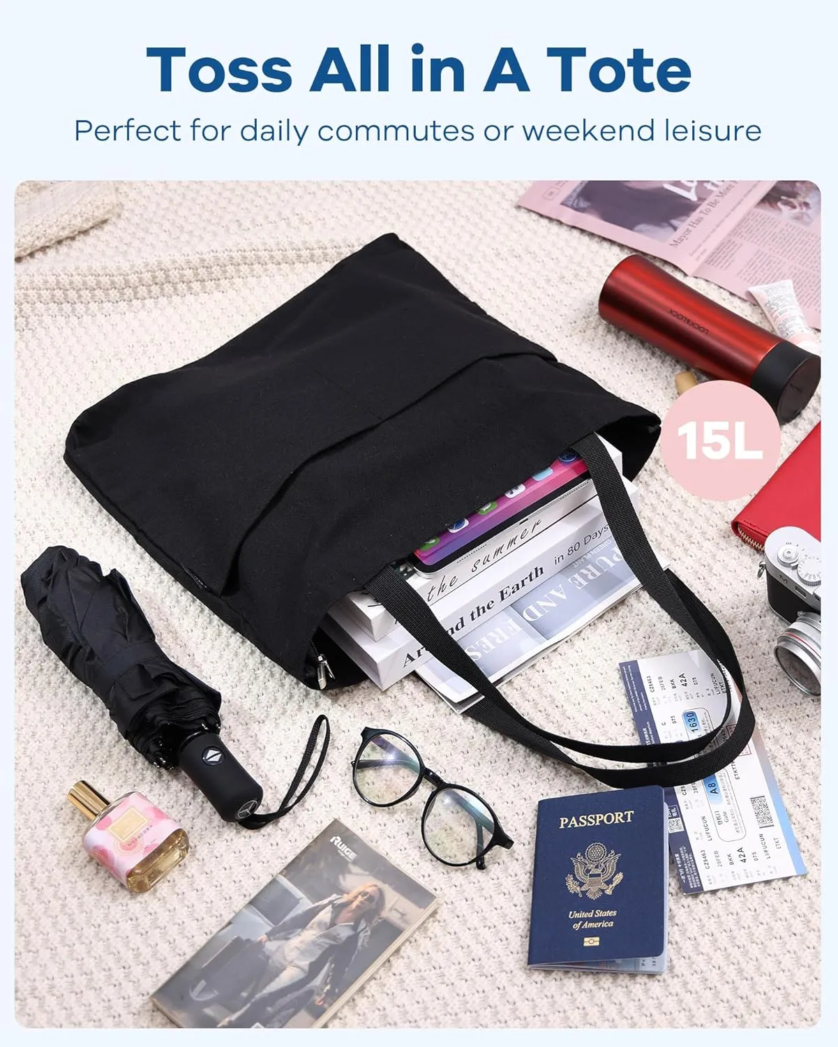 Tote Bag Aesthetic Canvas Handbags with Zipper for Women Travel Shoulder Bags Purses with compartments