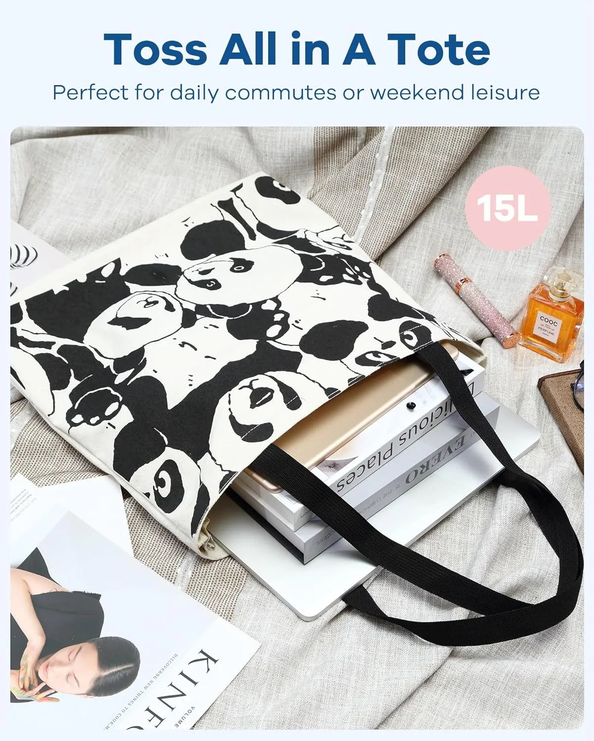 Tote Bag Aesthetic Canvas Handbags with Zipper for Women Travel Shoulder Bags Purses with compartments
