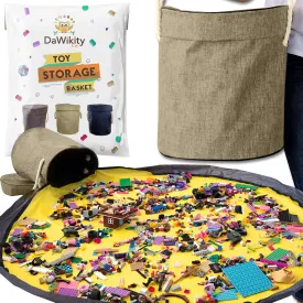 Toy Storage Basket and Play Mat - Building Bricks Toy Storage Organizer - Tidy with Ease - Toy Blocks Mat Storage Bag - Collapsible XL Kids Canvas Bag/Bin - Drawstring Playmat Boy/Girls-15"x14(BEIGE)