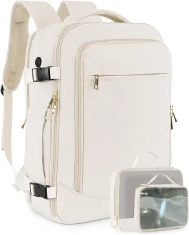 Travel Backpack for Women Men, 40L Carry on Flight Approved Backpack, Personal Item Travel Bag with Multi-Pockets, Waterproof Travel Bag Fits 17 Inch Laptop, Gift for Weekender, College, Work, Beige