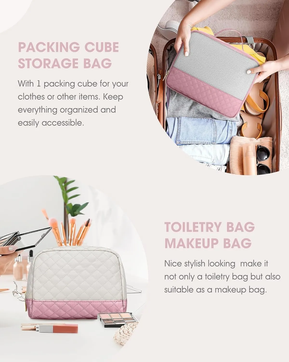 Travel Duffle Weekender Bags for Women: Overnight Bag with Shoe Compartment Carry On Bags with Toiletry & Wet Pocket Large Tote Hospital for Women Labor Delivery Beige Pink