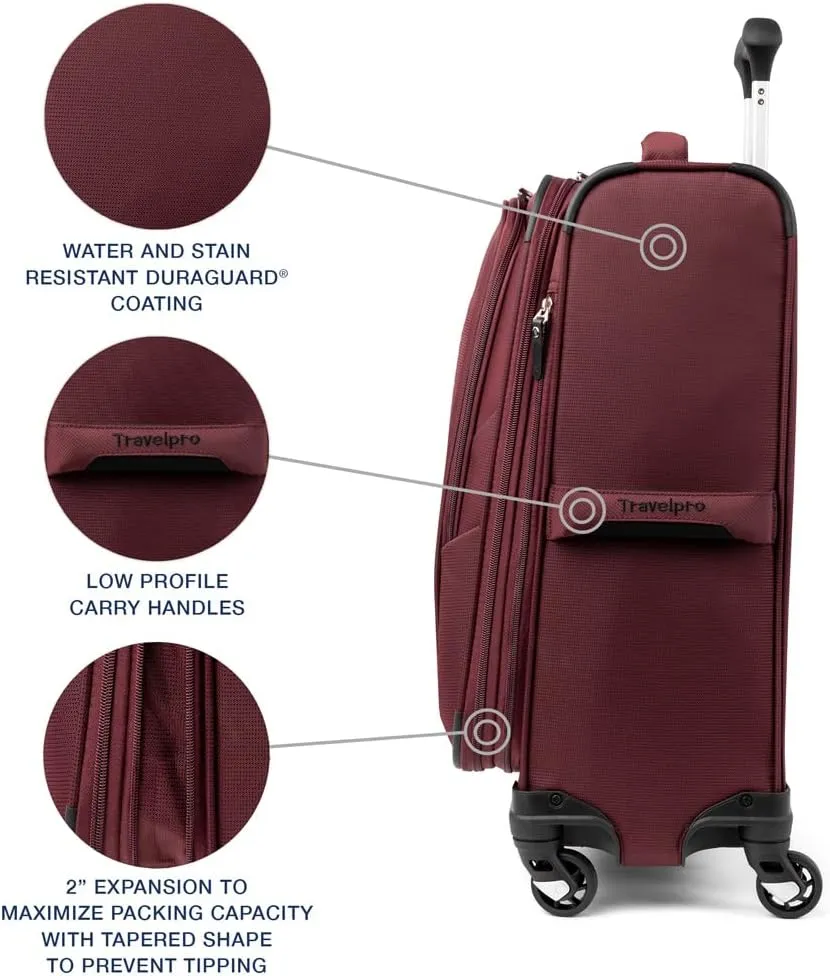 Travelpro Maxlite 5 Softside Expandable Carry on Luggage with 4 Spinner Wheels, Lightweight Suitcase, Men and Women, Burgundy, Carry On 21-Inch