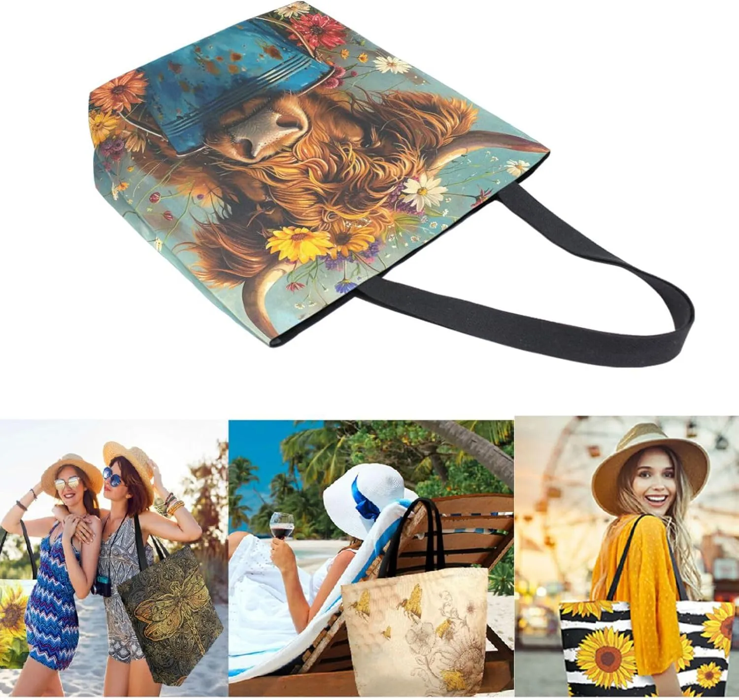 Trendy Cute Printed Pattern Extra Large Shoulder Tote Bag for Beach Travel Weekender Gym Grocery Shopping