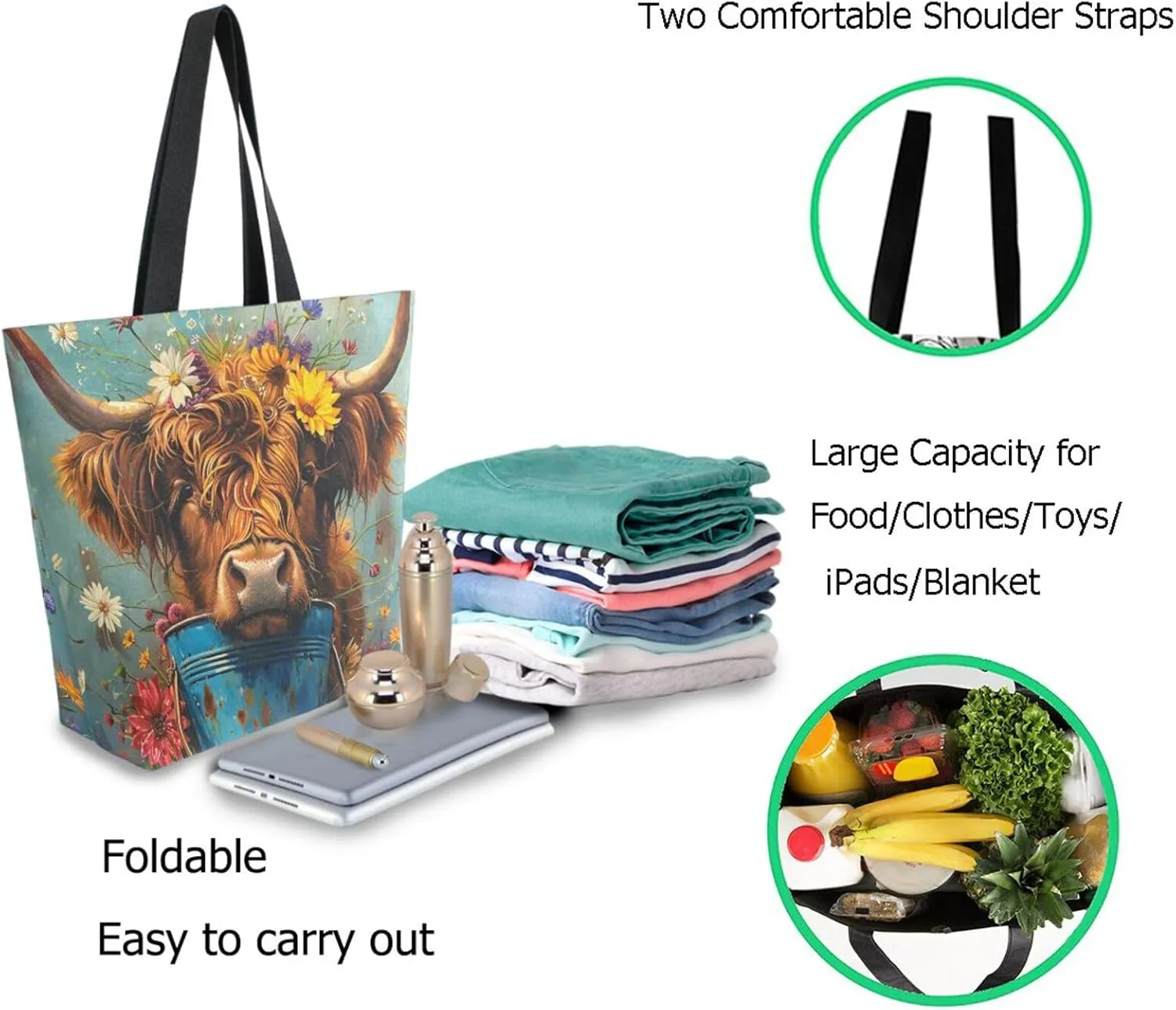 Trendy Cute Printed Pattern Extra Large Shoulder Tote Bag for Beach Travel Weekender Gym Grocery Shopping