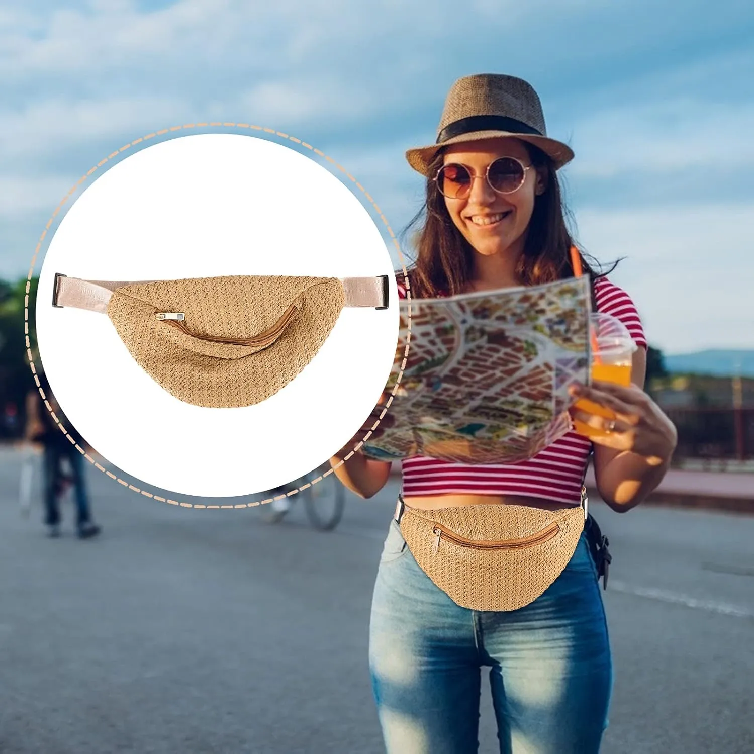 VALICLUD 1pc Imitation Straw Woven Waist Bag for Lightweight Crossbody Pouch for Keys Cards and Items for Travel Shopping and Daily Use