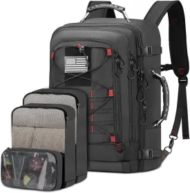 Vancropak Travel Backpack for Men, Extra Large 17.3 inch Laptop Backpacks, Flight Approved Sturdy Carry on Suitcase for Airplanes with 3 Packing Cubes, Expandable 50L Luggage Daypack Duffel Bag, Black