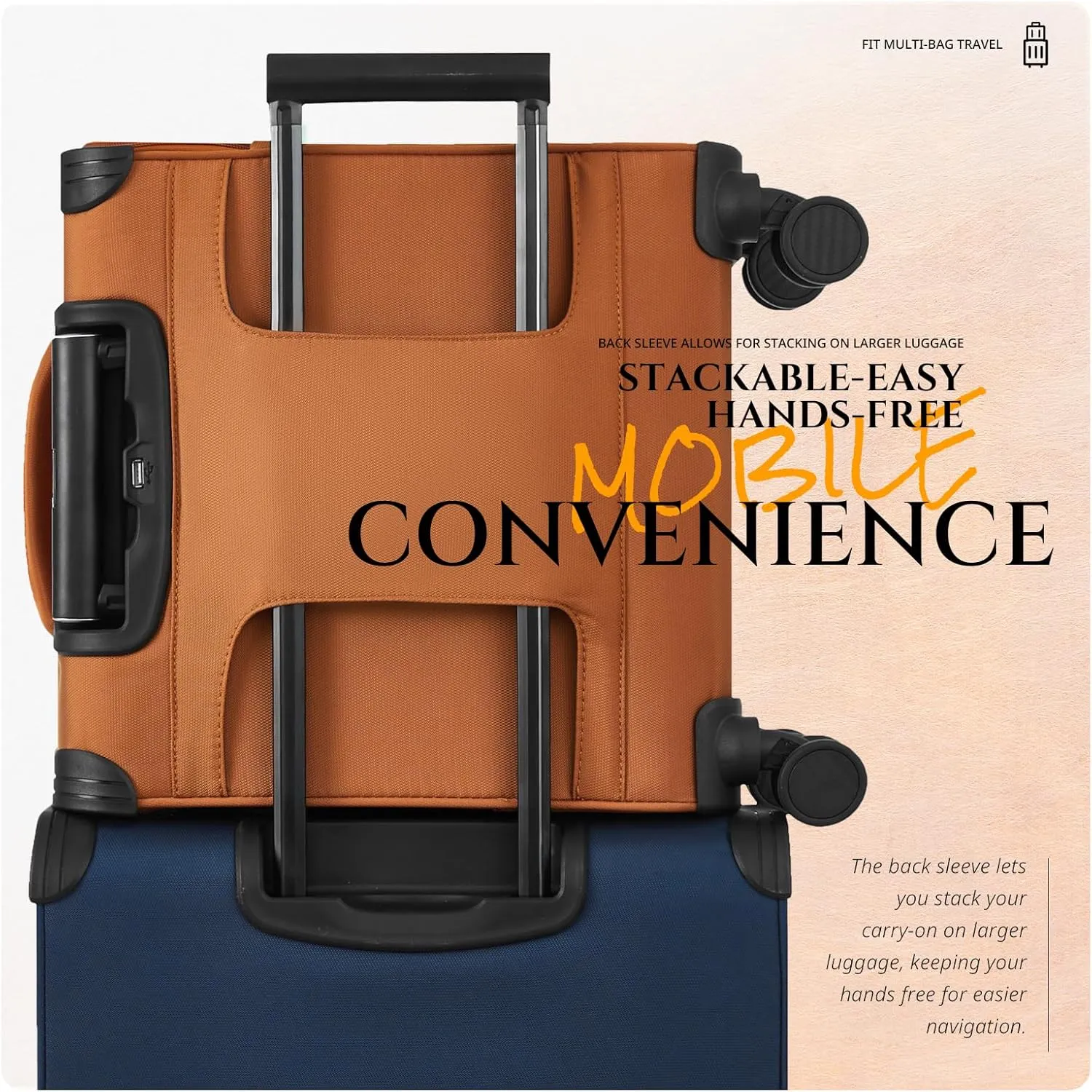 Verage Toledo Underseat Carry On Luggage 15-Inch Softside Small Suitcase with Spinner Wheels & USB Port (Orange, Carry-On 15-Inch)