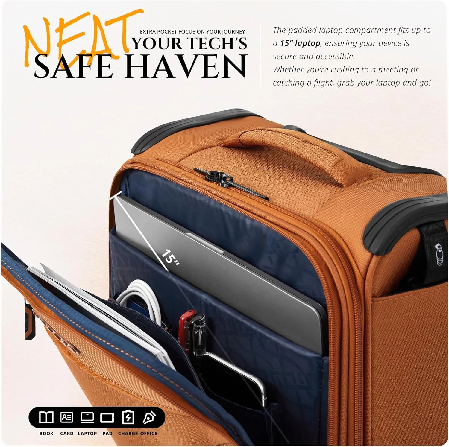 Verage Toledo Underseat Carry On Luggage 15-Inch Softside Small Suitcase with Spinner Wheels & USB Port (Orange, Carry-On 15-Inch)
