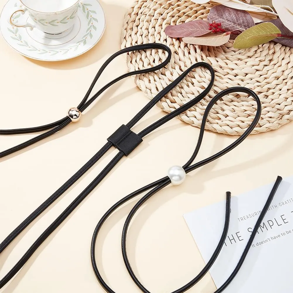WADORN 3 Styles Leather Bucket Bag Drawstring, PU Leather Purse Pull String Strap Detachable Drawstring Hobo Bag Pull String Fringe Bag Bunches Pocket Backpack Drawstring, Black(39 Inch, 47 Inch)