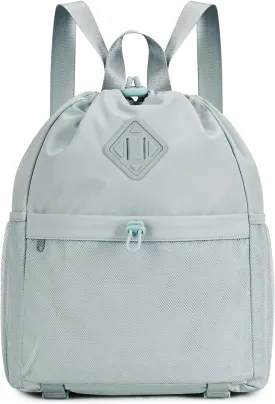 WANDF Drawstring Backpack Sports Gym Bag with Yoga Mat Strap, Water-Resistant String Backpack Cinch Bag with Mesh Pocket for Women Men (Grey, Patent Pending)
