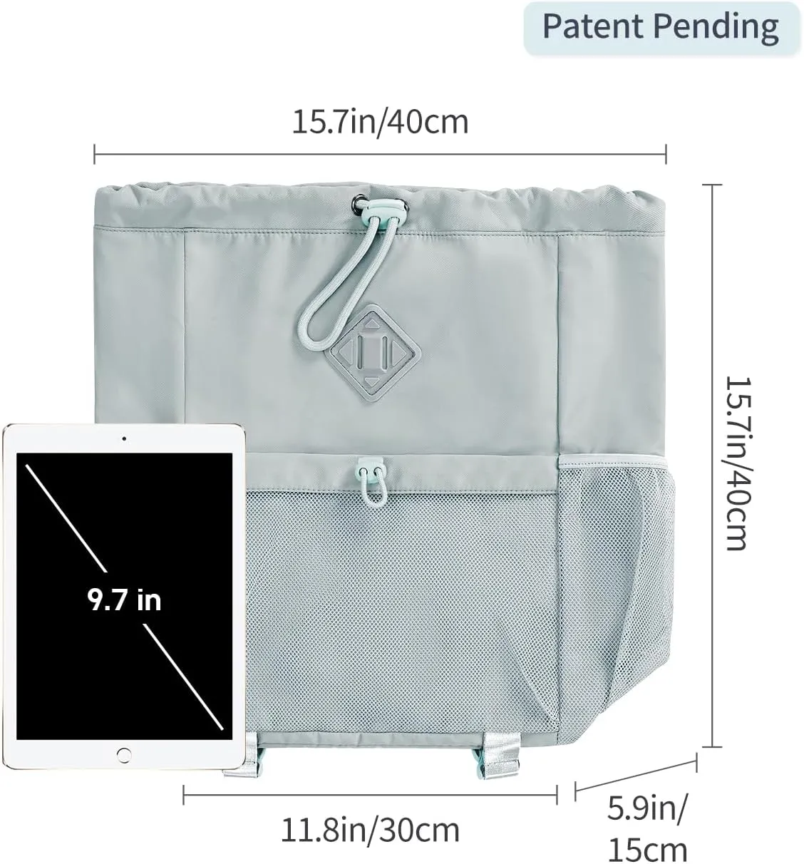 WANDF Drawstring Backpack Sports Gym Bag with Yoga Mat Strap, Water-Resistant String Backpack Cinch Bag with Mesh Pocket for Women Men (Grey, Patent Pending)