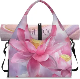 Watercolor Lotus Tote Bag for Women with Zipper, Gym Tote with Compartments, Work Tote Nurse Dance Yoga Bag for Sport, Travel