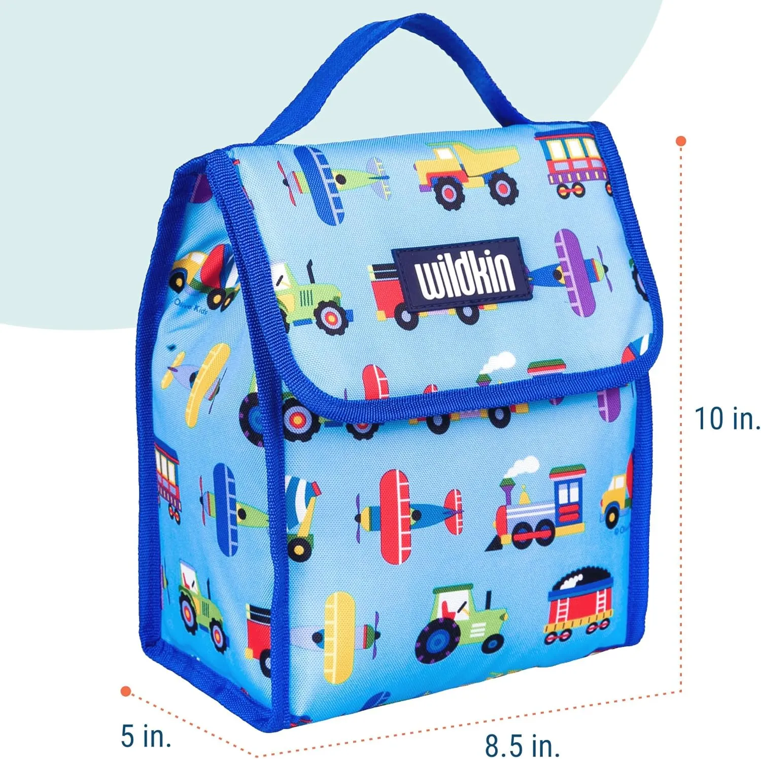 Wildkin Kids Insulated Lunch Bag  Reusable, Ideal for Hot/Cold Snacks, School & Travel - Trains, Planes and Trucks