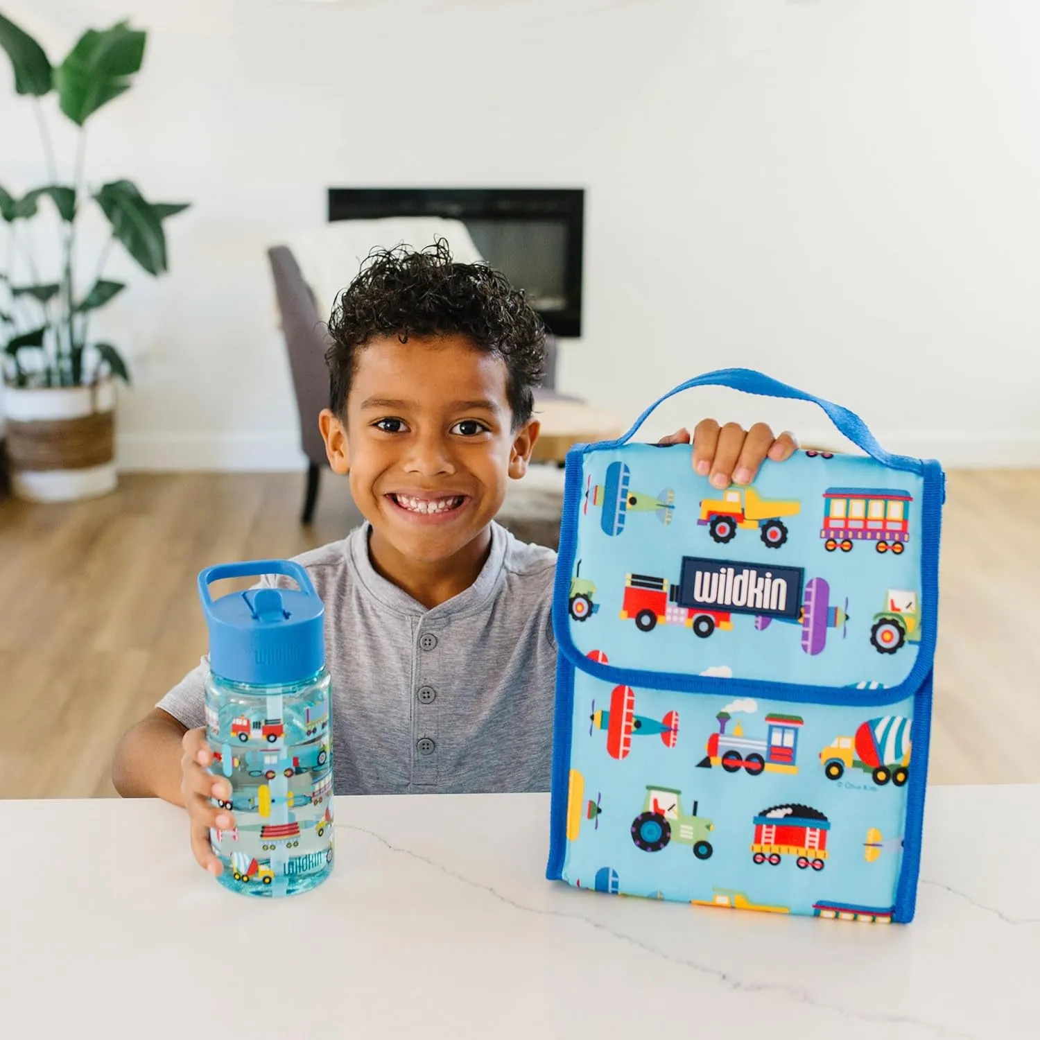 Wildkin Kids Insulated Lunch Bag  Reusable, Ideal for Hot/Cold Snacks, School & Travel - Trains, Planes and Trucks