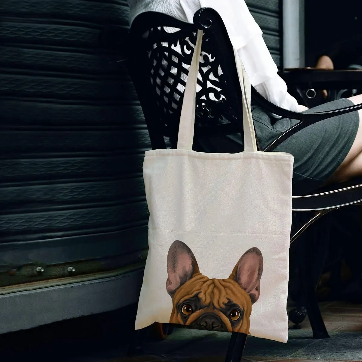 WIRESTER Reusable Canvas Tote Bag for Women Girls, Grocery Shopping Bag, Shoulder Bag, Travel Tote Bag, Cute Dog Cat
