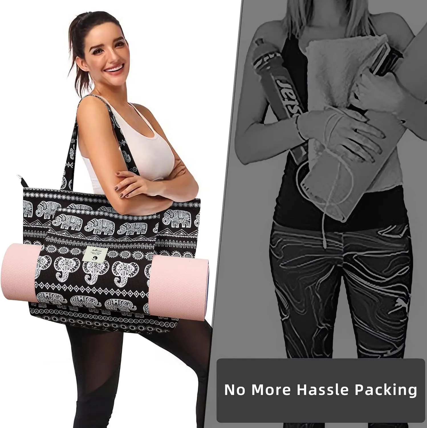 WLLWOO WLLWOO Yoga Bags for Women with Yoga Mats Bags Carrier Carryall Canvas Tote for Pilates Shoulder for Travel Office Beach Workout